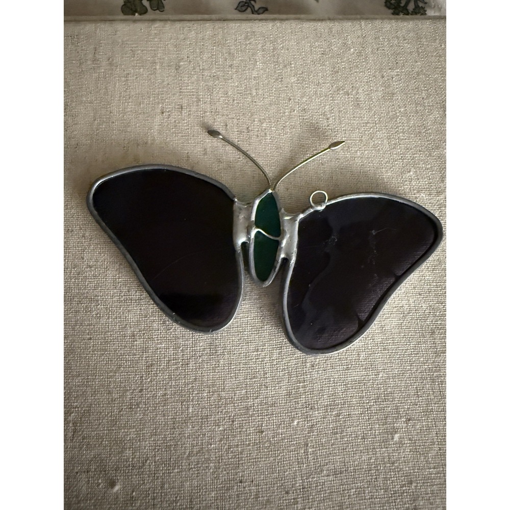 Vintage Stained Glass Butterfly Suncatcher Purple Teal 5" Hanging
